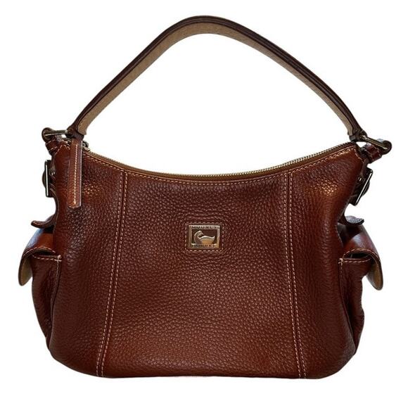 Dooney & Bourke Women Brown Peeble Leather Zip Closure Clutch Shoulder Hobo Bag - Picture 14 of 15